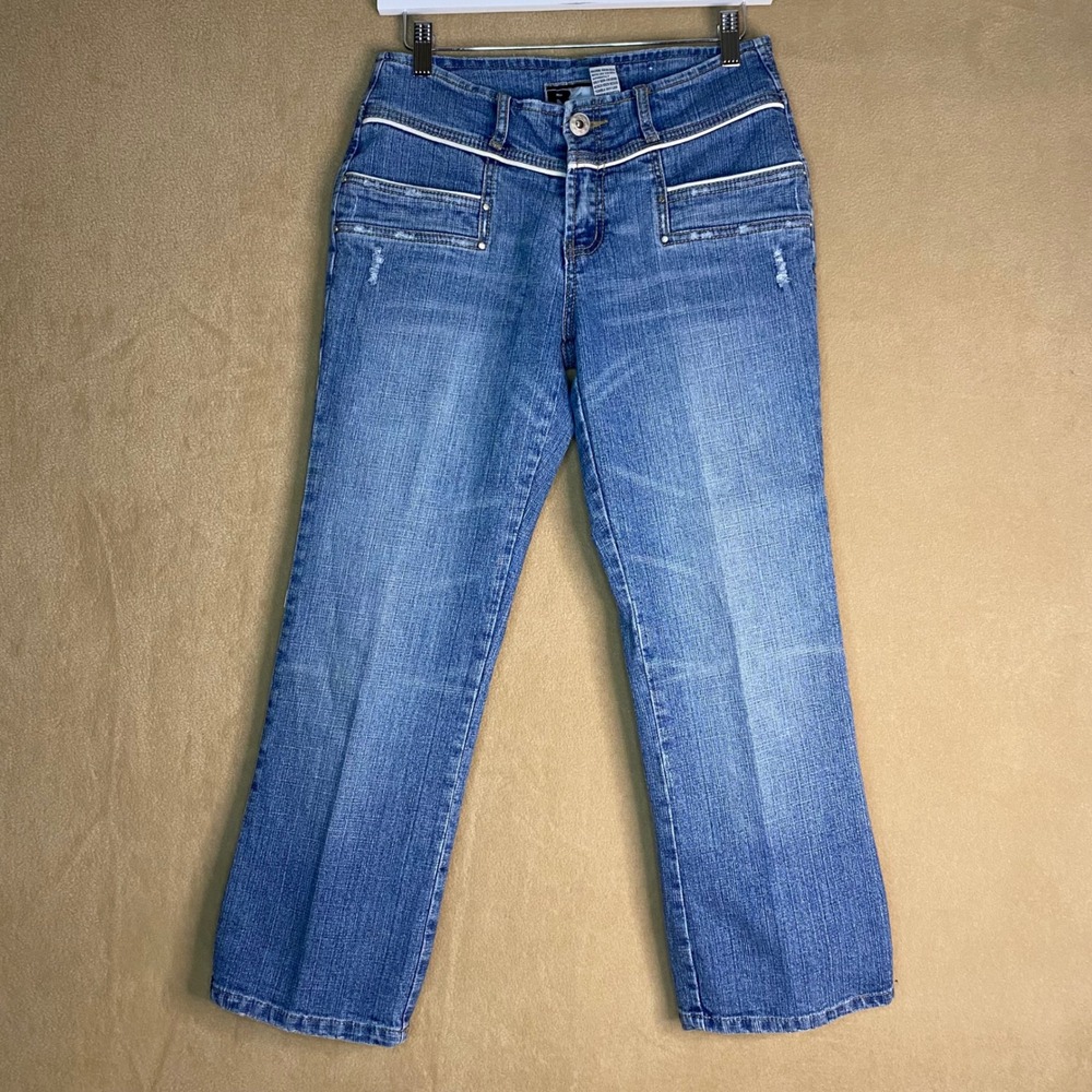 Rave R4R Jeans Womens Sz‎ 7 Blue Denim Y2K Low Rise Straight Leg Cargo Rare EUC